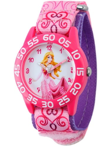 Aurora Girls' Plastic Case Watch, Printed Stretch Nylon Strap