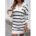 thumbnail image 3 of Womens Striped Sweater Dress Half Zip Shawl Collar Ribbed Knit Long Sleeve Loose Sweaters Pullover Mini Dress, 3 of 7
