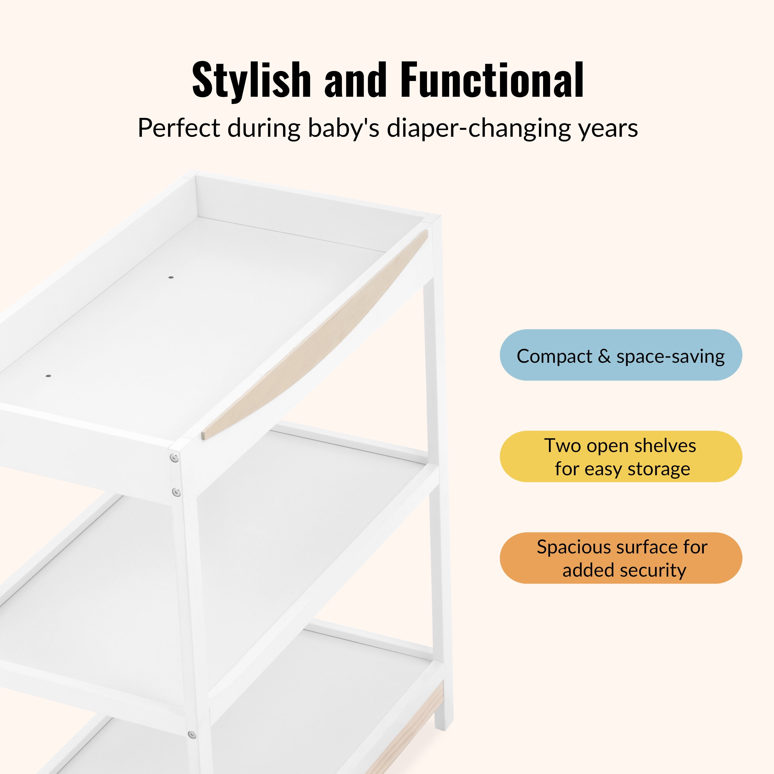 Dream On Me Emerson Changing Table, White & Vintage White Oak