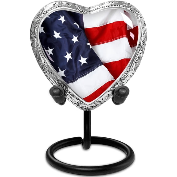 American Flag Heart Keepsake Urn for Human Ashes – Small Memorial Urn for a Man or Woman – A Patriotic Tribute Held Close