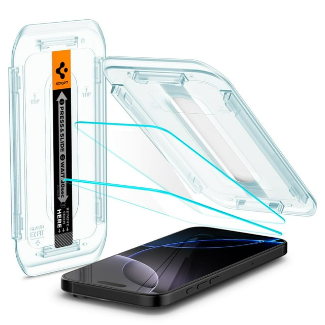 Protector de pantalla Spigen Glastr EZ FIT para iPhone 16 Pro, paquete de 2