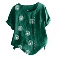 thumbnail image 3 of Pisexur Hauts Grande Taille pour Femmes Été T-Shirts à Manches Courtes Col Rond Imprimé Pissenlit Hauts Amples Blouses Confortables en Lin, 3 of 4