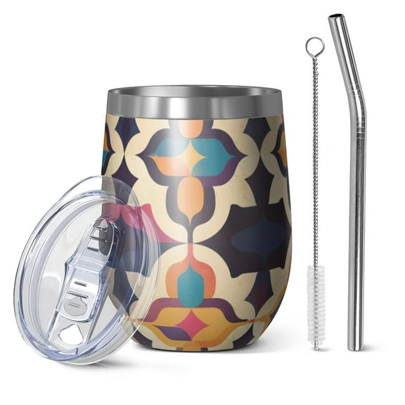 12oz Stainless Steel Insulated Wine Tumbler with Lid and Straw – Double Wall Vacuum Mug for Hot & Cold Drinks, 304 Steel Interior, Sweat-Free Design