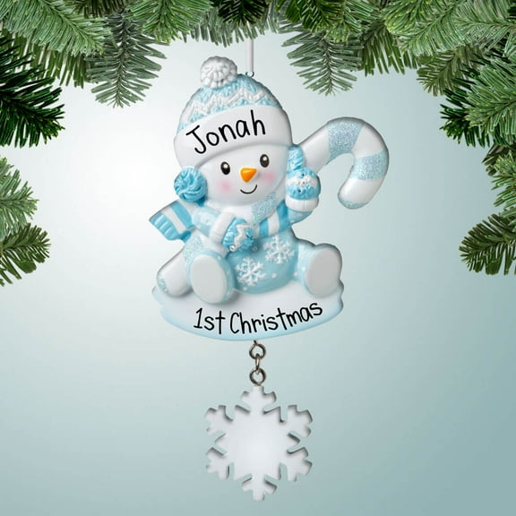 Baby Boy with Candy Cane and Flake - Personalized Ornament - Baby's First Christmas - 1st Xmas - Perfect Stocking Stuffer - Great Gift Ideas