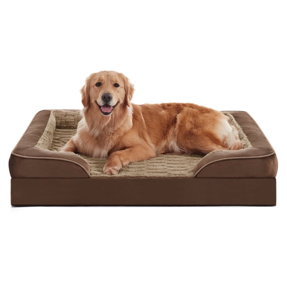Siooko Extra Large Orthopedic Dog Bed, Waterproof Dog Couch Bed with Removable Washable Cover, Dog Sofa Bed X Large, Egg Crate Foam, Waterproof Lining, Nonskid Bottom, Brown, 42in