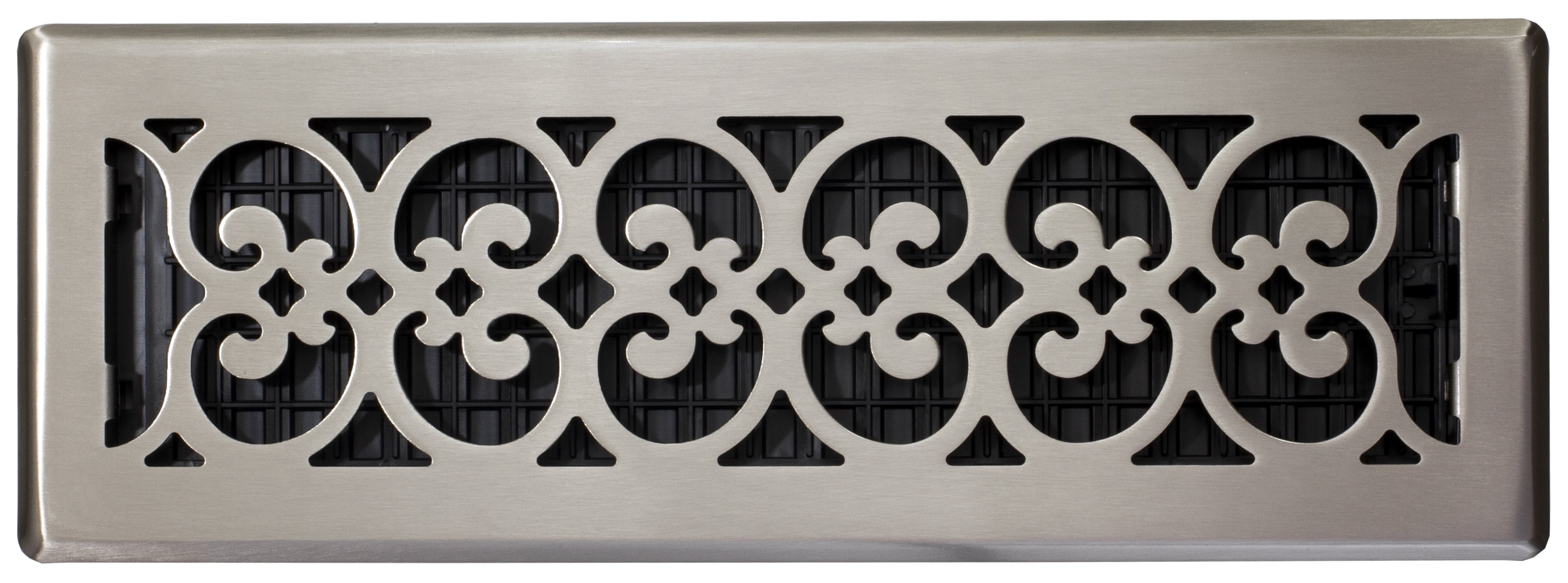 Decor Grates 4" x 14" Steel Plated Brushed Nickel Finish Scroll Design Floor Register