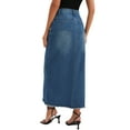 thumbnail image 3 of INSPIRE CHIC Women's Denim Skirt High Waist Split Front Raw Hem Washed Maxi Skirt with Pockets Jean Skirts 2XL Retro Blue, 3 of 6