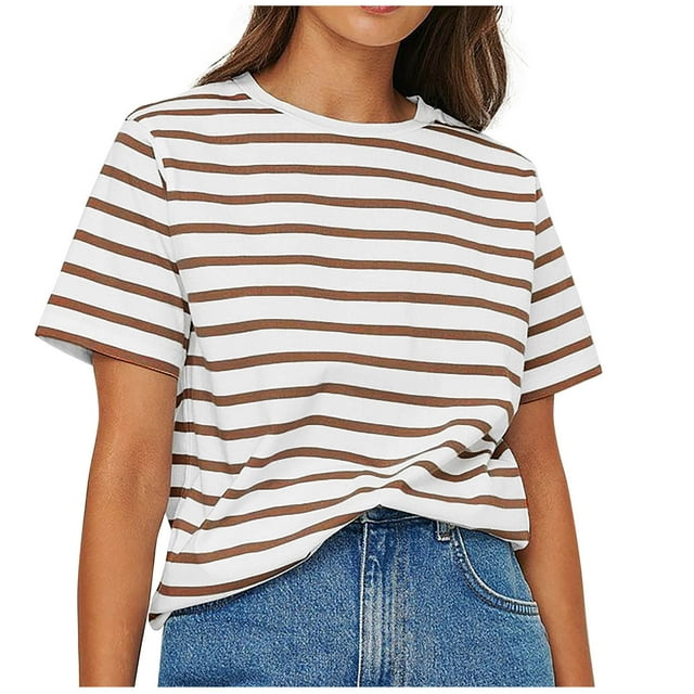 Birdeem Blouses pour Femmes Mode Blouses Décontractées T-Shirt Rayé Col Rond Manches Courtes