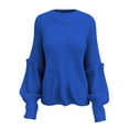 thumbnail image 3 of DuoJiaJ Sweaters for Women Crewneck Pullover Oversized Drop Shoulder Sweater Long Sleeve Classic Casual Cozy Tops Blue L, 3 of 3