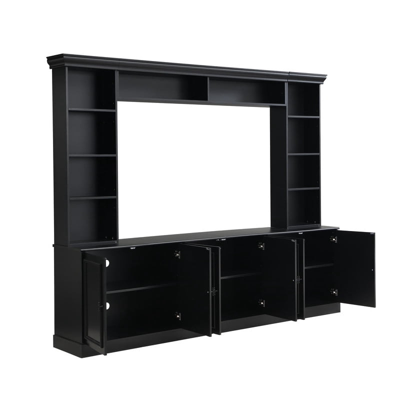 4-Piece Mid-Century Wall Unit Entertainment Center with Bookshelf for TVs Up to 70", Versatile TV Stand with Adjustable Shelf for Living Room