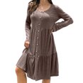 thumbnail image 1 of Vestido de Manga Larga Cuello Redondo Dobladillo Suelto Un Solo Pecho Fibra de Poliéster Vestido de Color Puro Vestido Casual de Mujer para la Vida Diaria Café L, 1 of 5