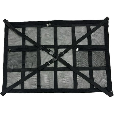 Car Ceiling Cargo Net with 3 Pockets, 31.5"x21.6" Car Overhead Storage Mesh Organizer, Double Layer Roof Mesh Camping Overlanding Gear Must Haves Cargo Net, SUV, Trucks, Camping, Road Trip Essentials