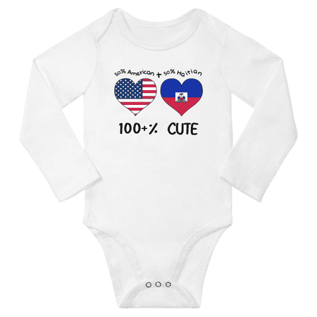 

50% American + 50% Haitian = 100+% Cute Baby Long Slevve Bodysuit Outfits (White 12-18 Months)