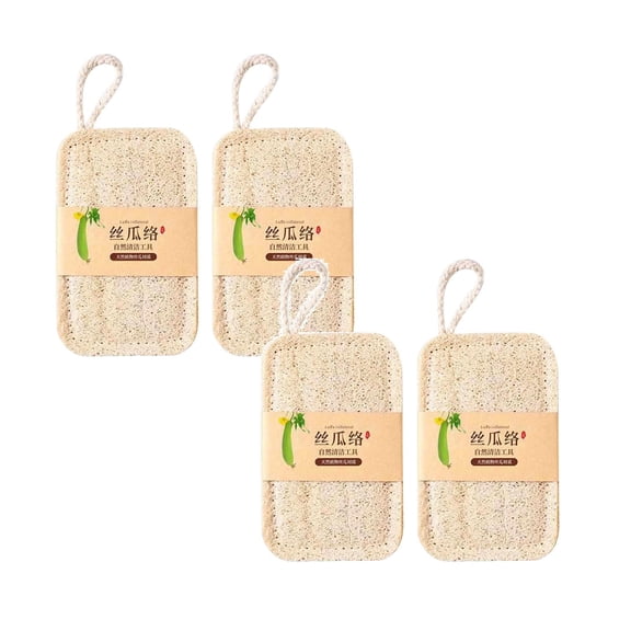 4 Pcs Natural Loofah Dishwashing Sponge, Gentle Body Scrubber, Loofah Dishwashing Sponges for Kitchen Compostable Natural Loofah Sponge