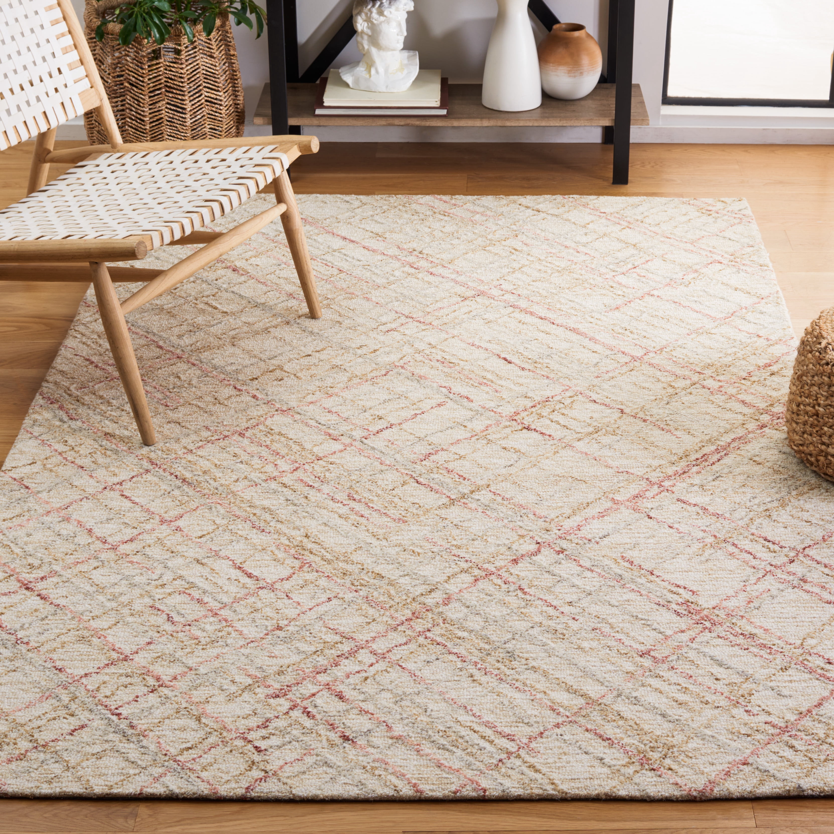 SAFAVIEH Micro-Loop Beth Distressed Area Rug, Ivory/Red, 3' x 5'