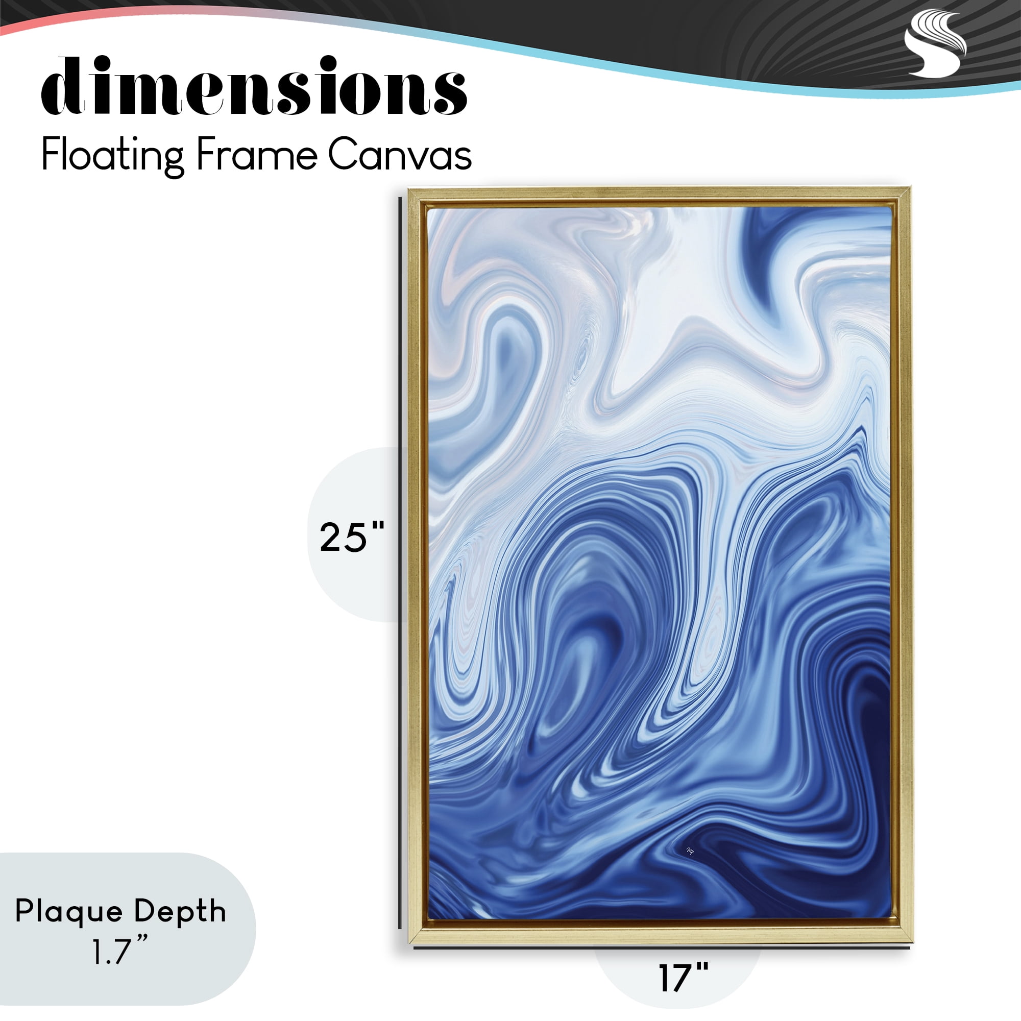 Stupell Industries Blue Marble Fluidity Gold Framed Floater Canvas Wall Art, design by Martina Pavlova