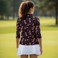 thumbnail image 6 of HUIACONG Women Golf Polo Shirts with Awareness Ribbon Pattern, 3/4 Sleeve Athletic Polo for Golf and Tennis Enthusiasts, Quick Dry Polyester Spandex Fabric, 6 of 10