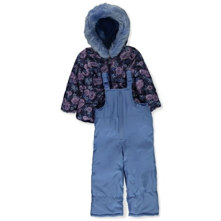 

London Fog Girls 2-Piece Floral Snowsuit Set - periwinkle 4t (Toddler)
