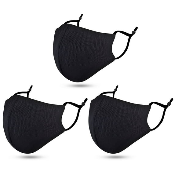 Unisex Solid Washable Reusable Cloth Face Mask, 3 Pack Black