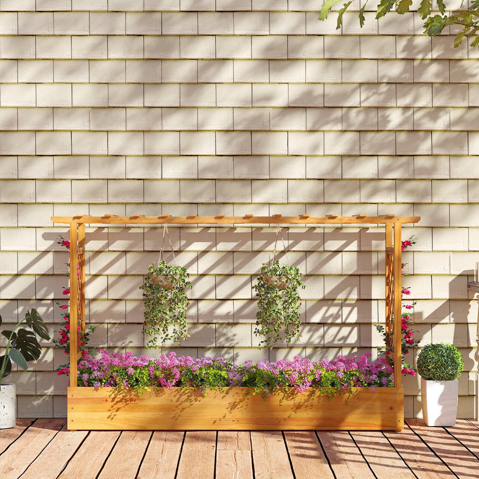Costway 1 PCS 45” Raised Garden Bed with Trellis with Hanging Roof, 2 Side Trellises for Flower