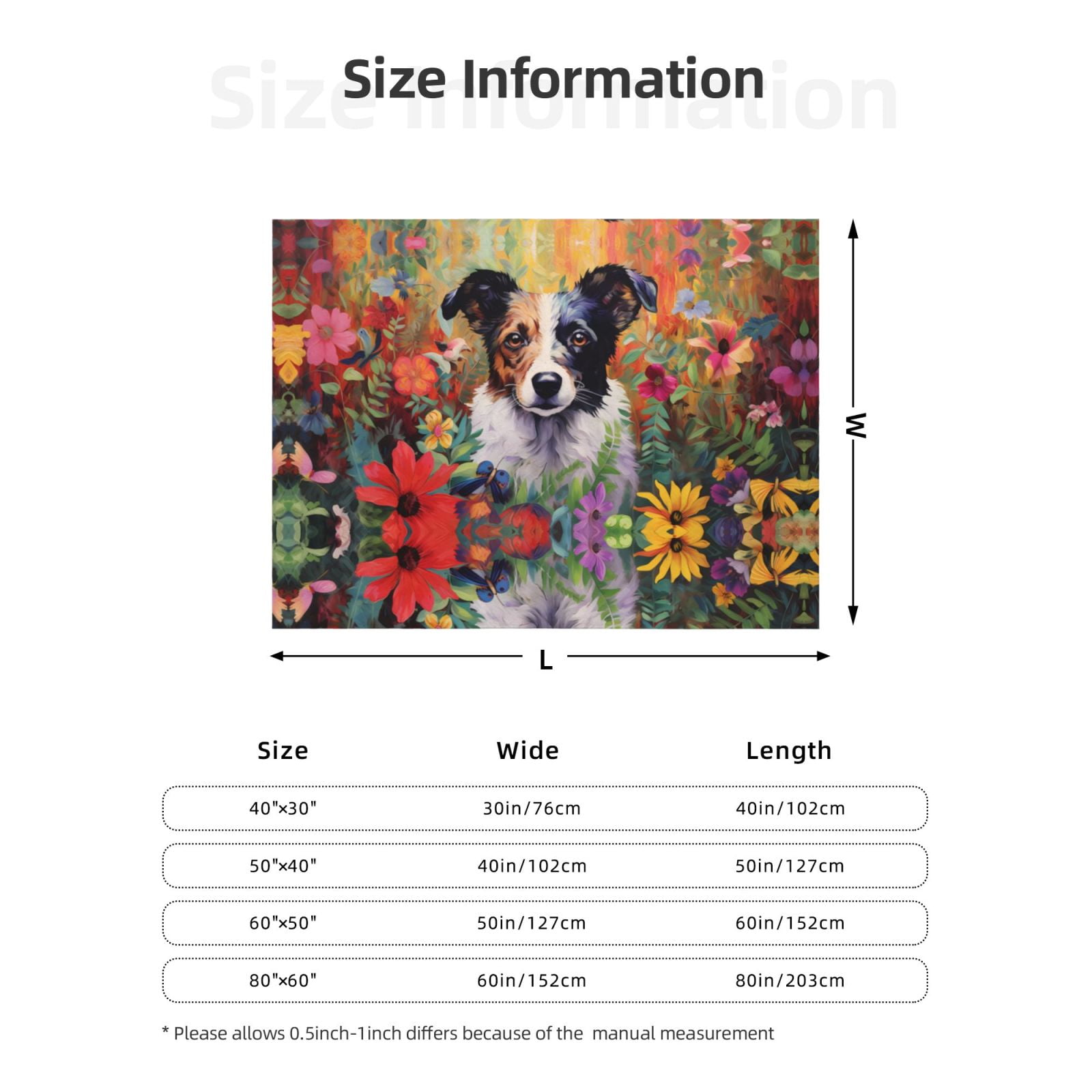 Throw Blanket for Couch - Colorful Flower Dog Soft Comfy Lightweight Cozy Warm Throw Blanket, Fuzzy Plush Flannel Blanket & Throws for Sofa and Bed All Season