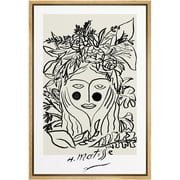 PixonSign Framed Canvas Print Wall Art Matisse Floral Nature Woman Portrait Abstract Shapes Illustrations Modern Art Decorative Minimal Relax/Calm for Living Room, Bedroom, Office - 24"x36" NATURAL