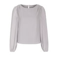 thumbnail image 2 of UYISJ Womens Long Sleeve Blouse Crew Neck Puff Sleeve Keyhole Back Solid Color Shirts Pullover Tops Casual Loose Fit Shirts Gray XS, 2 of 5