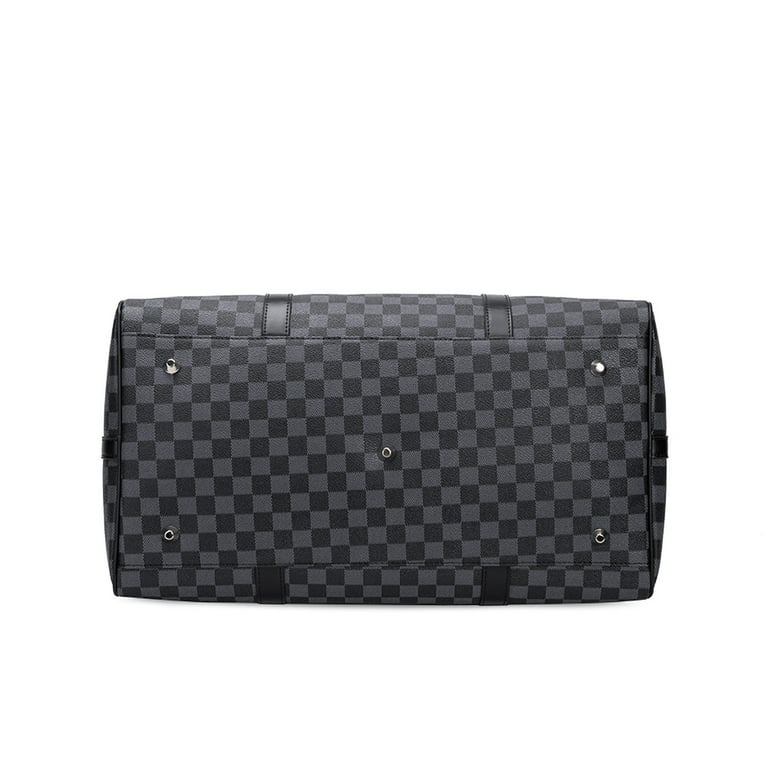 Skearow Checkered Duffle Bag,21L Luggage Bag,Travel Overnight Weekender Bag,PU  Vegan Leather Sport Gym Bag Black Floral Large Size:20.87x10.24x11.02 