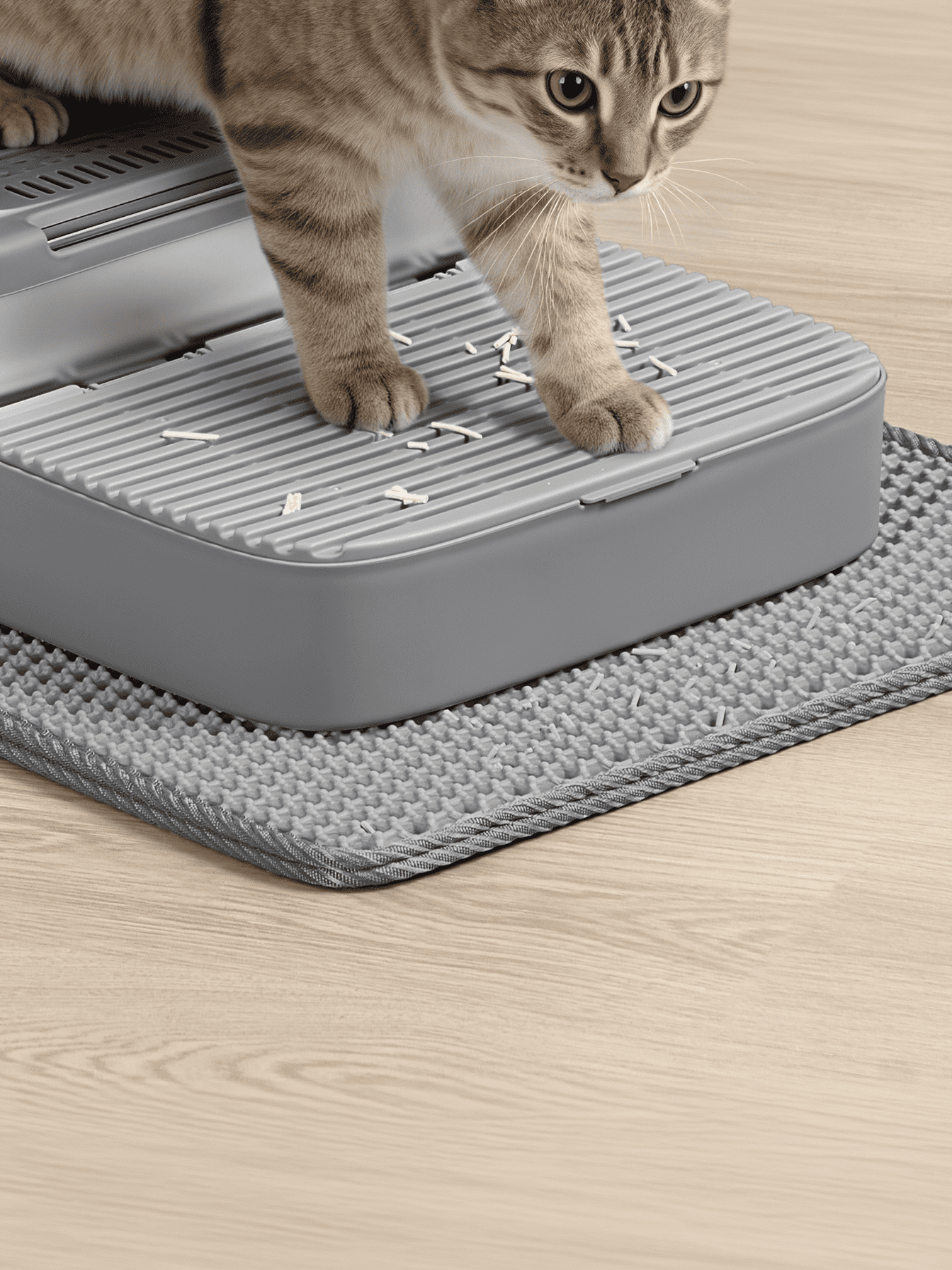 LEDREM Stainless Steel Cat Litter Box with Flip Lid and Litter Catcher, 2-Door Enclosed Litter Box for Cats up to 33 lb, Dove Gray