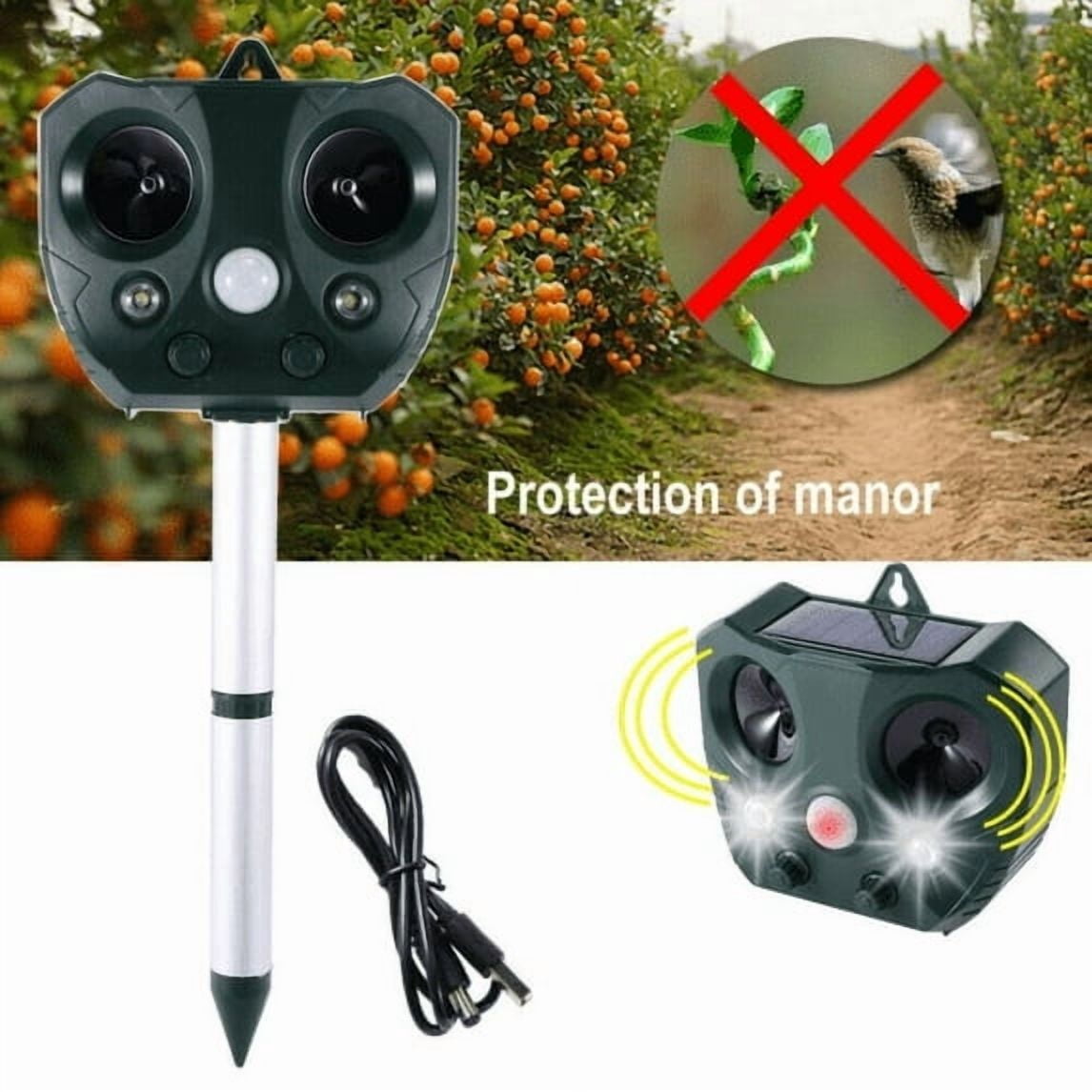 Animal Repellent Solar Powered Motion Sensor Safe & Humane Outdoor Waterproof Deer Raccoon Cat Squirrel Skunk Dog Rabbit Coyote (2Pack)