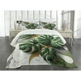 thumbnail image 3 of Ambesonne Monstera Quilted Bedspread Set 3 Pcs, Marble Boho Mid Century, King Size, Pale Grey Fern Green, 3 of 5