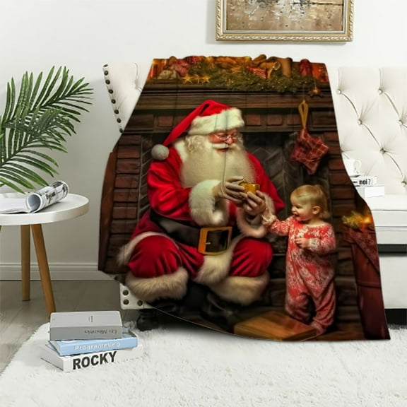 Pratyus Santa Clause Flannel Throw Blanket for Couch Sofa Bed, All Seasons Super Soft Blanket, Christmas Home Decor Theme 40x50in