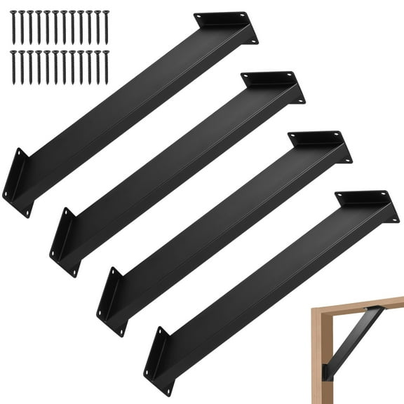 4 Pcs 45° Angle Support Brackets, Corner Metal Supports, Heavy Duty Pergola Brackets Kit, Black Iron Connectors with Pre-Drilled Holes and Screws for Tree Houses, Gazebos, Patios