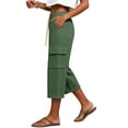 thumbnail image 4 of Utoimkio Women's Waffle Knit Capri Pants Drawstring High Waist Relax Fit Cargo Trousers with Side Pockets, 4 of 6