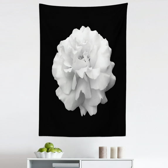 Flower Tapestry, Rose Close Up View in the Plain Background Monochrome Style Foliage Botanic Artwork, Fabric Wall Hanging Decor for Bedroom Living Room Dorm, 5 Sizes, Black White, by Ambesonne