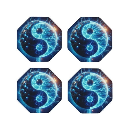 

Matuu Blue Yin And Yang for Cup Coasters Set of 4 Leather Coasters Desk Coasters for Office Measures 4” x 4”-Octagon