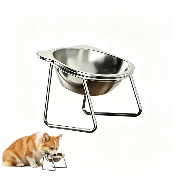 2 Pack 5.9" Stainless Steel Elevated Cat Bowls, 15° Tilted | Set of 2 raised bowls for small cats & puppies,Wide whisker-friendly design,Food & water bowls,Dishwasher safe