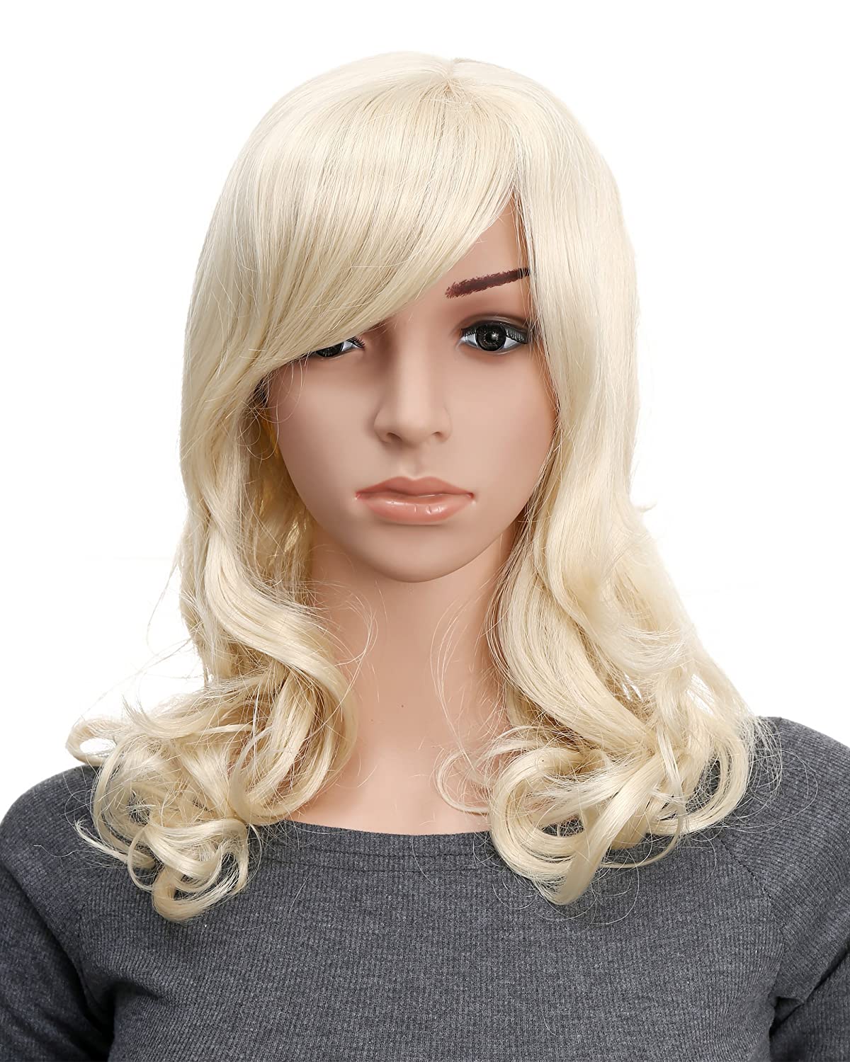 Onedor Full Head Beautiful Long Curly Wave Stunning Wig Charming Curly Costume Wigs with Fringe (pale blonde) - image 1 of 6
