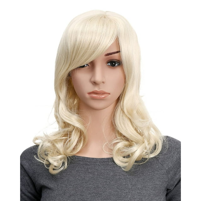Onedor Full Head Beautiful Long Curly Wave Stunning Wig Charming Curly Costume Wigs with Fringe (pale blonde)