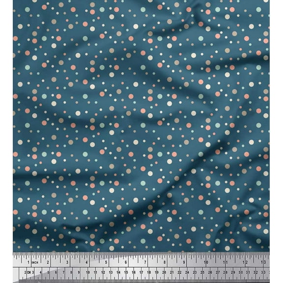 Soimoi Blue Cotton Duck Fabric Polka Dots Printed Craft Fabric by the Yard 42 Inch Wide