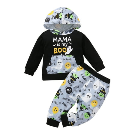 

Canrulo Toddler Kids Baby Boy Girl Halloween Clothes Pumpkin Sweatshirt Hoodies Tops Stripe Pants Clothing Light Blue 18-24 Months