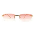 thumbnail image 2 of Rimless Narrow Rectangle Luxury Beveled Lens Dad Shade Sunglasses Gold - Pink, 2 of 4