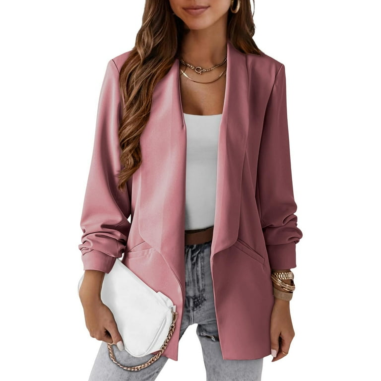 jtjvou Blazers for Women Oversized Business Casual 2025 Fall Fashion Long  Sleeve Open Front Work Office Suit Jackets Pink M - Walmart.com