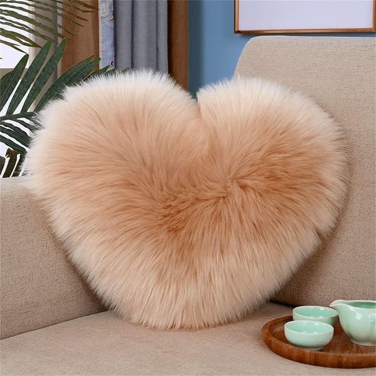naioewe Fluffy Heart Pillow Heart Shaped Pillows Decorative Pillow Plush Shaggy Throw Pillow for Bedroom Living Kids Room 16 X 20 Inch Brown