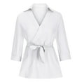 thumbnail image 4 of AXXD White Basic Going Out Tops for Women Summer 2024 Casual Silim Shirt Long Sleeve Solid Bandage V-Neck Polluer Blouse Tops With Pocket, 4 of 6