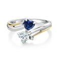 thumbnail image 2 of Gem Stone King 925 Silver and 10K Yellow Gold Blue Created Sapphire and Moissanite 2 Promise Couple Engagement Mother Ring (1.02 Cttw), 2 of 5