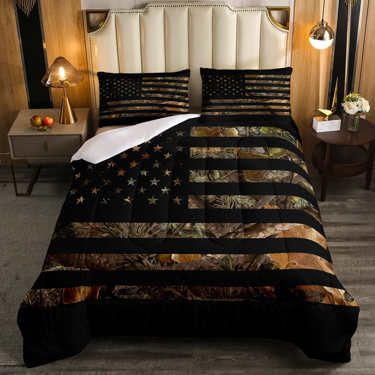 American Flag Camo Comforter Set Full,Military Hunting Bedding Set