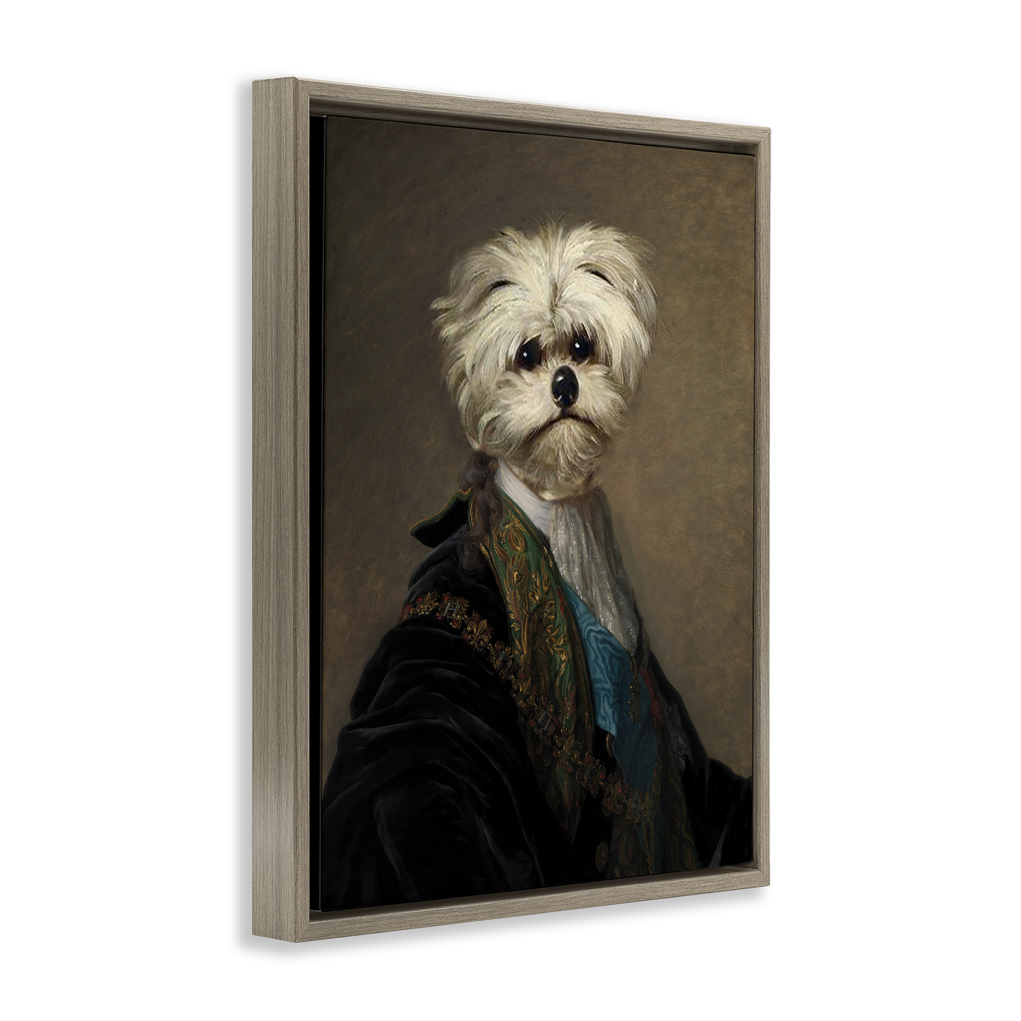Stupell Industries Regal Bichon Frise Portrait Animals & Insects Painting Brown Floater Framed Canvas Art Print Wall Art, 17 x 21