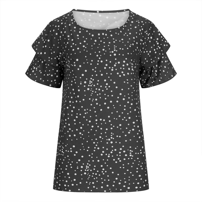 yillto Womens Blouse Ruffle Hem Crewneck Tops Summer Lightweight