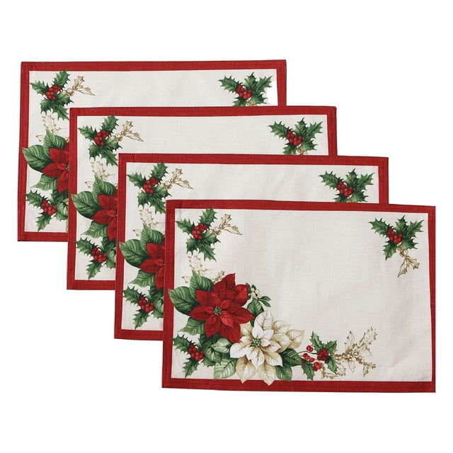 Elrene Home Fashions - Manteles Individuales de Tela de Pascua, Color Rojo y Blanco, tapetes de Navidad para decoración de Mesa, 13 x 19 Pulgadas, Juego de 4